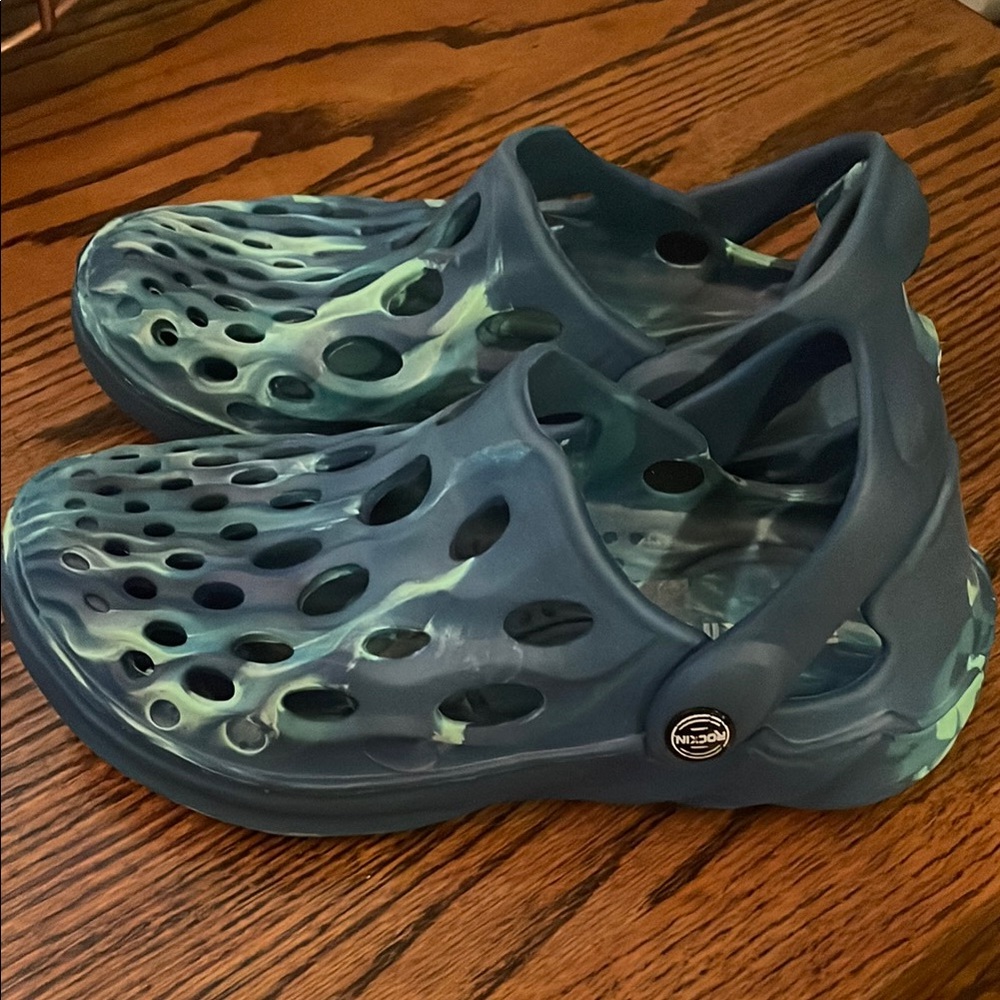 Blue and Green Slip-On Clogs